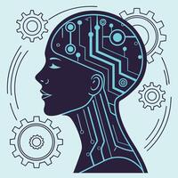 Serene AI Female Cyborg Profile Futuristic Technology and Calm Digital Mind in a Peaceful Setting vector