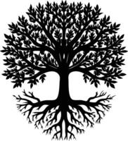 Majestic Black Silhouette of a Tree of Life with Deep Roots, Symbolic of Natures Strength and Enduring Power, Isolated on White Background vector