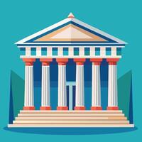 Majestic Greek Temple Architecture Serene Classical Building with Columns and Steps on a Teal Background vector