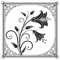 Elegant Black and White Floral Design in an Ornate Frame A Square Art Nouveau Style Illustration vector