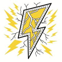 Striking Yellow Lightning Bolt Graphic Design with Cracks, Energetic and Bold Illustration for Apparel, Prints, and Digital Media vector