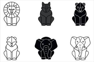 Stylized Animal Illustrations Six Simple Depictions of a Lion a Fox a Bear a Raccoon and Two Elephants vector
