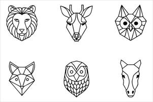 Geometric Animal Head Collection A Minimalist Set of Line Art Illustrations Featuring Various Animals Designed with Geometric Shapes and Clean Lines vector
