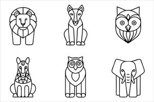 Geometric Animal Illustrations featuring a Lion, Fox, Owl, Horse and Elephant in a Consistent and Modern Minimalist Line Art Style vector