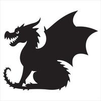 Ferocious Dragon Silhouette with Wings Spread in Readiness, a Bold Symbol of Strength and Mystery against a Plain White Backdrop vector