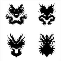 Four Dragon Silhouette Variations Mystical Creatures of Legend Depicted with Intricate Details and a Bold Black and White Aesthetic vector