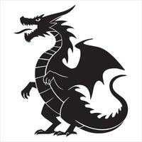 Majestic Dragon Silhouette Depiction A Symbol of Strength and Power in Monochrome Art Representing Mythological Creatures and Ancient Legends vector