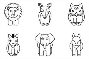 Stylized Animal Illustrations Adorn a Minimalist Composition Featuring a Lion, Deer, Owl, Zebra, Elephant, and Horse in Black and White vector