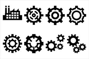 Industrial Progress Black Silhouettes of Factories and Gears Conveying Innovation and Technological Advancement in Manufacturing and Engineering Sectors vector