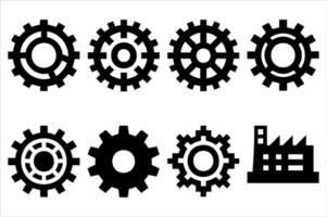 Assortment of Gear and Factory Icons Illustrating Mechanical and Industrial Concepts with Clean Black and White Aesthetic Design Elements vector
