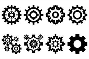 Assortment of Gear Icons Depicting Mechanical and Industrial Themes Ranging from Simple to Complex Designs for Various Applications vector