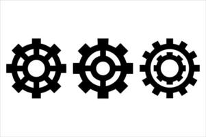 Three Black Cogwheels Aligned Horizontally on a White Background Illustrating Mechanical Concepts and Engineering Components for Various Designs vector