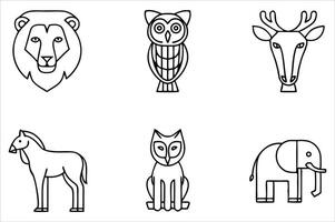 Minimalist Animal Illustrations A Collection of Simple Line Drawings Featuring a Lion Owl Deer Horse and Elephant vector