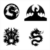 A Collection of Black and White Dragon Silhouette Illustrations Showcasing Diverse Designs and Artistic Representations of Dragons in Various Poses vector