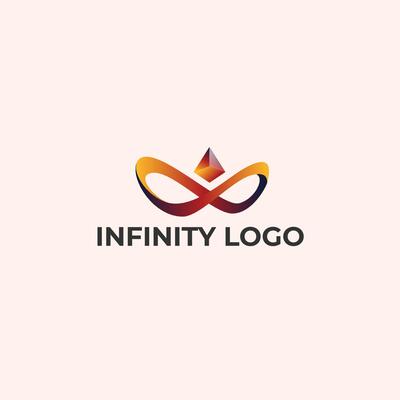 Colorful Violet Infinity Logo. Tech Crypto Symbol. Crown and Privacy