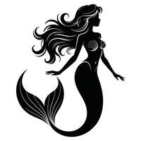 Elegant Mermaid Silhouette in Black on White Background. vector