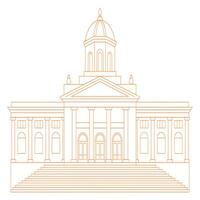Orange Line Art Neoclassical Building Design. vector