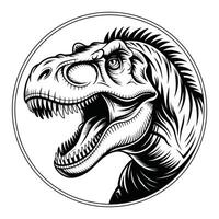 A t - rex head in a circle with a black and white image vector