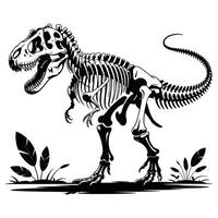 A t - rex skeleton in black and white vector