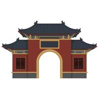 Chinese gate with a red roof and black tiles vector