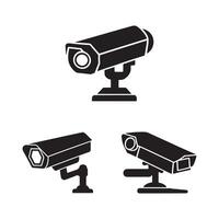 Collection of three black security camera icons isolated on white background vector