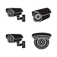 Collection of black security camera icons on a white background isolated on white background vector