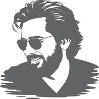 Gray Scale Silhouette Portrait of a Man with Sunglasses and Long Hair Smiling vector