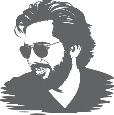 Gray Scale Silhouette Portrait of a Man with Sunglasses and Long Hair Smiling
