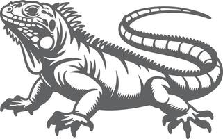 Gray Iguana Silhouette Detailed Reptile Illustration Vintage Style Animal Graphic Design Element vector