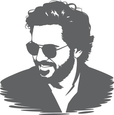 Gray Scale Silhouette Portrait of a Man with Curly Hair and Sunglasses Smiling Slightly