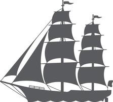 Gray Silhouette of a Three Masted Sailing Ship with Full Sails on White Background Nautical Vessel Illustration Maritime Graphic Design Element vector
