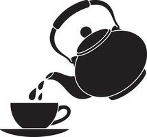 Black Silhouette Teapot Pouring Tea into a Cup on Saucer Simple Graphic Design Illustration vector