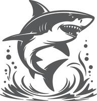 Gray Shark Silhouette Leaping from Ocean Waves Stylized Graphic Illustration Aquatic Animal Design vector