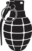 Black Silhouette of a Hand Grenade with a Grid Pattern and a Ring Shaped Pin Detailed Illustration of a Military Explosive Device vector