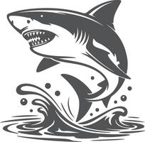 Gray Shark Silhouette Leaping from Ocean Waves Stylized Illustration Aquatic Animal Marine Life Predator Design Graphic vector