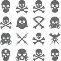 Collection of Gray Skull and Crossbones Icons Gas Masks Silhouette Designs Danger Warning Symbols vector
