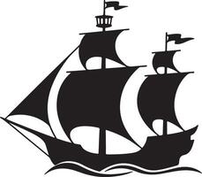 Black Silhouette of a Three Masted Sailing Ship on White Background Nautical Vessel Ocean Sailing Boat Icon Graphic Design Element vector