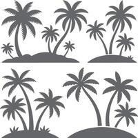 Gray Silhouette Palm Trees on Small Islands Tropical Scene Illustration Set Graphic Design Element vector