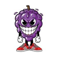 An angry purple grape character with red shoes vector