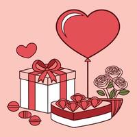 Valentine s Day Illustration with Heart Balloon Gift Box Cake and Roses vector