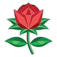Geometric Red Rose with Green Leaves and Stem flower vector