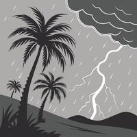 Palm Trees and Stormy Weather Illustration rain lightning vector