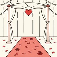 Wedding Ceremony Archway with Red Heart and Rose Petals vector