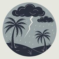 Stormy Tropical Scene with Palm Trees and Lightning in a Circle vector