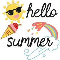 Summer Illustration with Sun Ice Cream Rainbow and Text vector