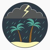 Stormy Tropical Scene with Palm Trees and Lightning vector