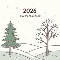 Winter Landscape Illustration with 2026 Happy New Year Text and Trees vector