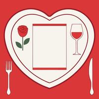 Valentine s Day Dinner Setting with Rose Wine Glass and Utensils vector