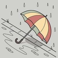 Illustration of a Colorful Umbrella in the Rain raindrops vector