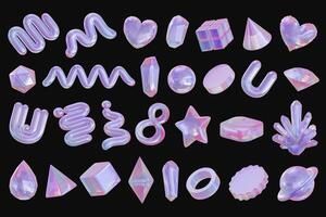 Objects purple holographic decoration set pack isolated background 3d rendering photo